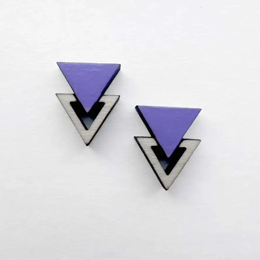 Double Triangle Wood Stud Earrings - Painted Wood Stud Earrings - Wild Lavender