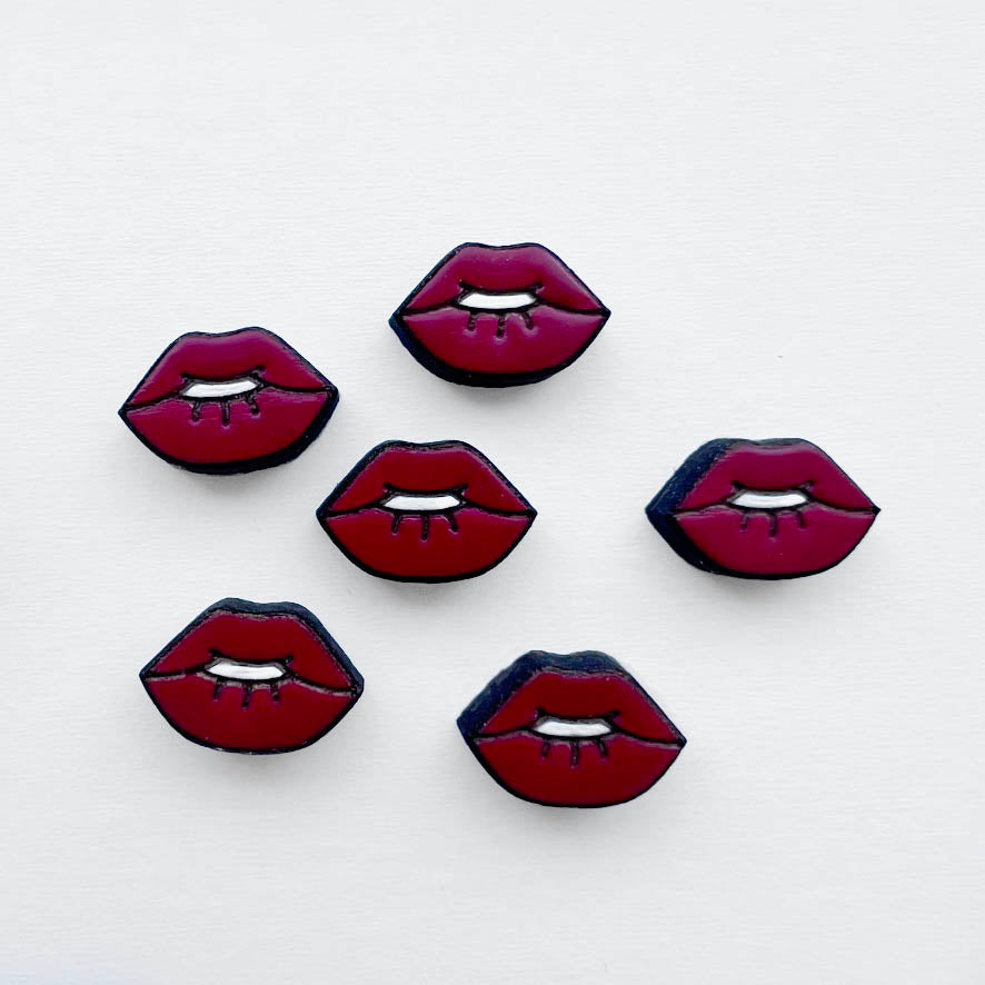 Expressive Lips Wood Stud Earrings - Painted Wood Stud Earrings