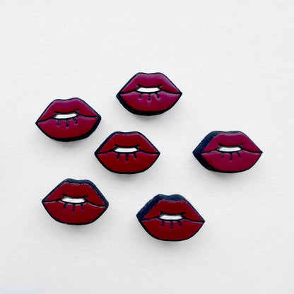 Expressive Lips Wood Stud Earrings - Painted Wood Stud Earrings