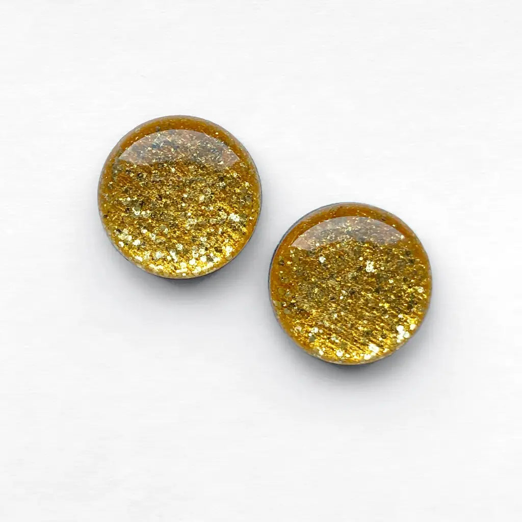 Gold Dust Wood Stud Earrings - 6.5MM / Circle - Resin Wood Stud Earrings