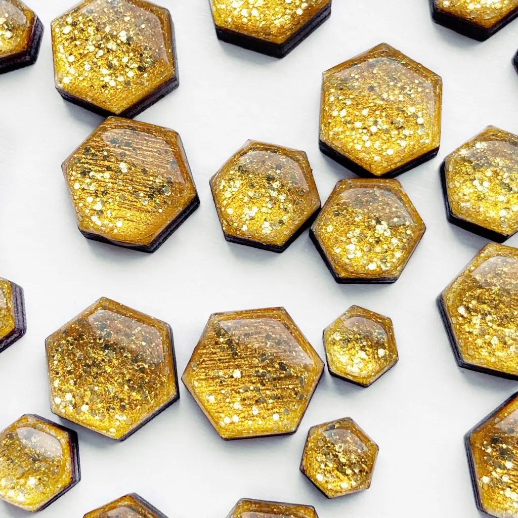 Gold Dust Wood Stud Earrings - Resin Wood Stud Earrings
