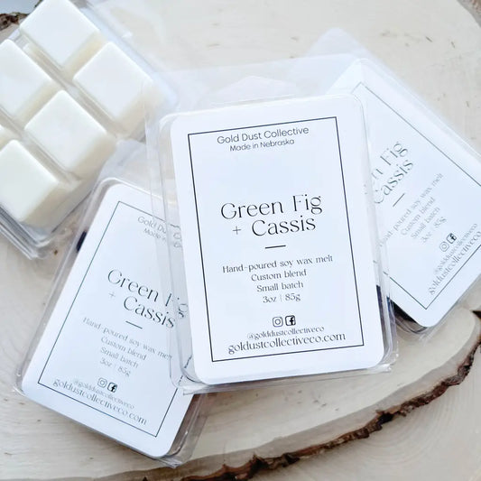 Green Fig + Cassis Soy Wax Melt - Soy Wax Melts - Note Profile: Green + Fruity - Green Fig, Lemon, Mint, Rosemary, Lavadin, Jasmine, Cassis, Cedar, Pine