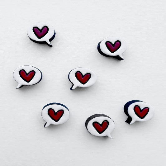 Heart Text Bubble Wood Stud Earrings - Painted Wood Stud Earrings