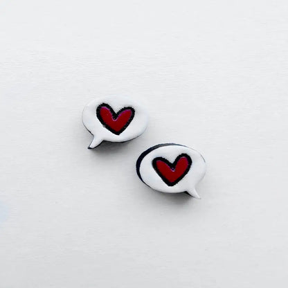 Heart Text Bubble Wood Stud Earrings - Painted Wood Stud Earrings