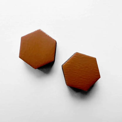 Hexagon Wood Stud Earrings Sand Dune Orange
