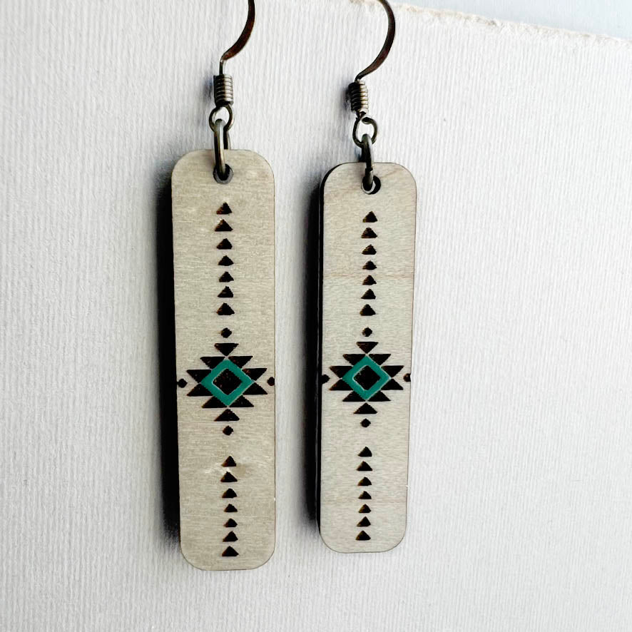 Johnny Wood Drop Earrings - Turquoise Trail / 1.5 IN - Painted Wood Drop Earrings