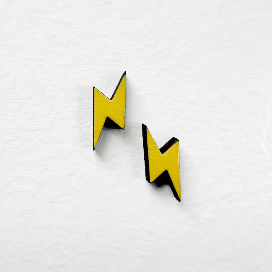 Lightening Bolt Wood Stud Earrings - Austin City Limit Yellow / Lightening Bolt 1 10.5 x 17.5 mm - Painted Wood Stud