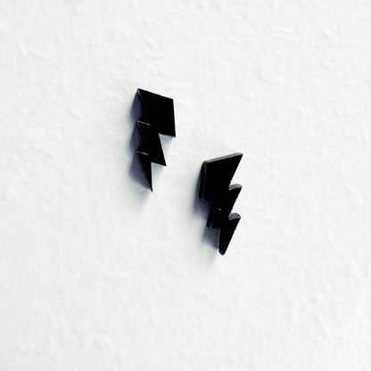 Lightening Bolt Wood Stud Earrings - Black / Lightening Bolt 2 8 x 17 mm - Painted Wood Stud Earrings