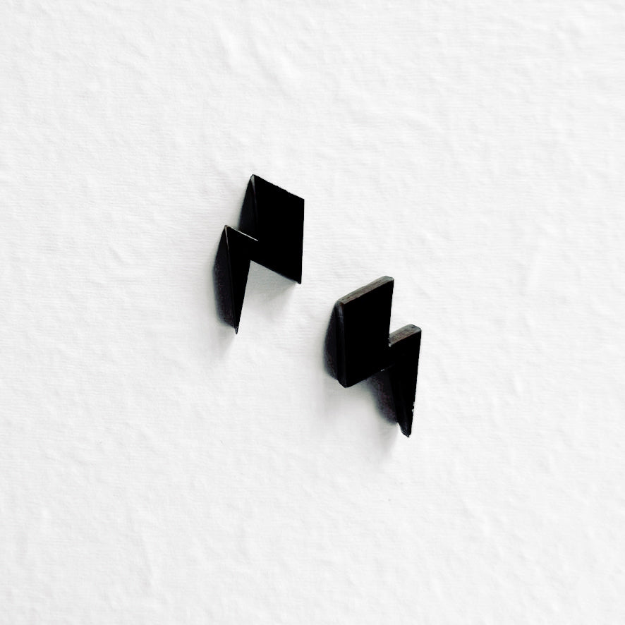 Lightening Bolt Wood Stud Earrings - Black / Lightening Bolt 3 7.5 x 13.5 mm - Painted Wood Stud Earrings