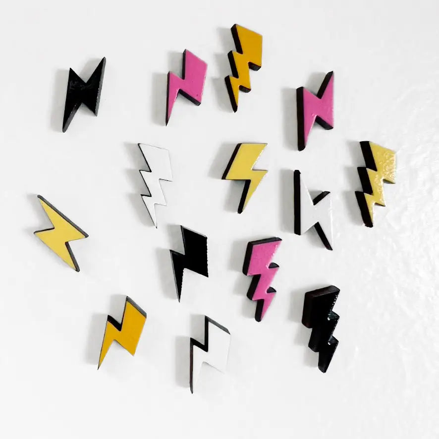 Lightening Bolt Wood Stud Earrings - Bold lightning bolt wood stud earrings, handcrafted for a statement look. Lightweight and unique, perfect for adding edgy flair to your everyday style.