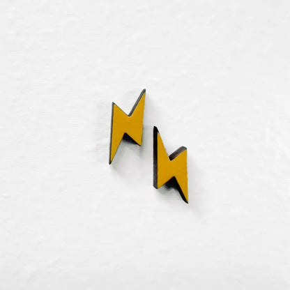 Lightening Bolt Wood Stud Earrings - Saffron Yellow / Lightening Bolt 1 10.5 x 17.5 mm - Painted Wood Stud Earrings