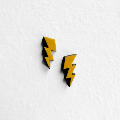 Lightening Bolt Wood Stud Earrings - Saffron Yellow / Lightening Bolt 2 8 x 17 mm - Painted Wood Stud Earrings