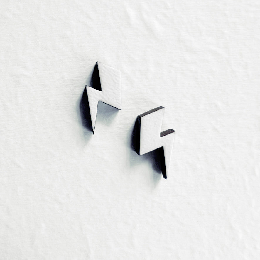 Lightening Bolt Wood Stud Earrings - White / Lightening Bolt 3 7.5 x 13.5 mm - Painted Wood Stud Earrings