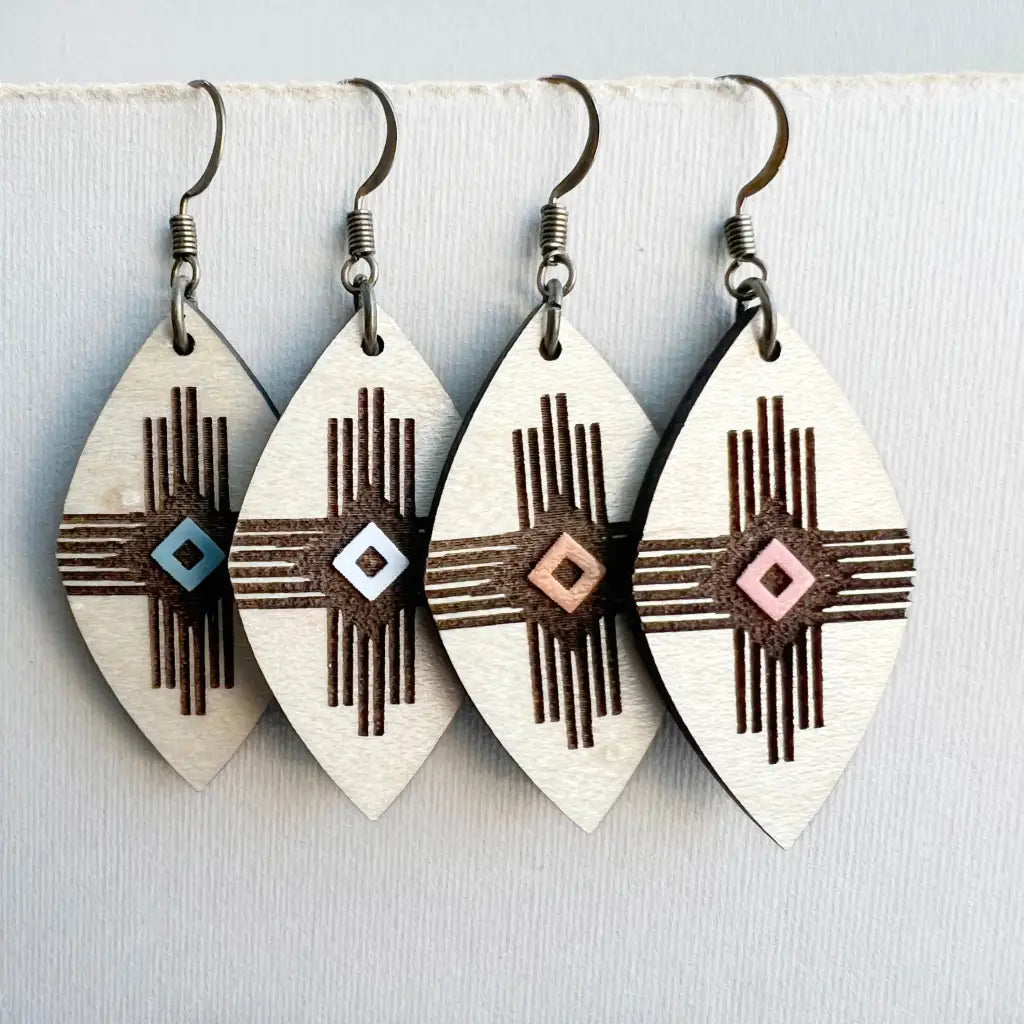 Loretta Wood Drop Earrings - Painted Wood Drop Earrings Southwestern-inspired wood earrings with intricate laser-cut design. Lightweight, sustainable, and perfect for adding rustic charm to your everyday style.