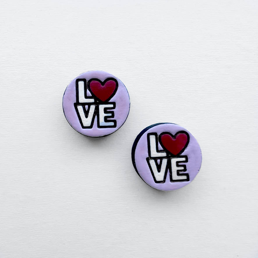 Love Wood Stud Earrings - Pink / 10MM - Painted Wood Stud Earrings