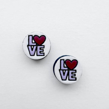 Love Wood Stud Earrings - White / 10MM - Painted Wood Stud Earrings