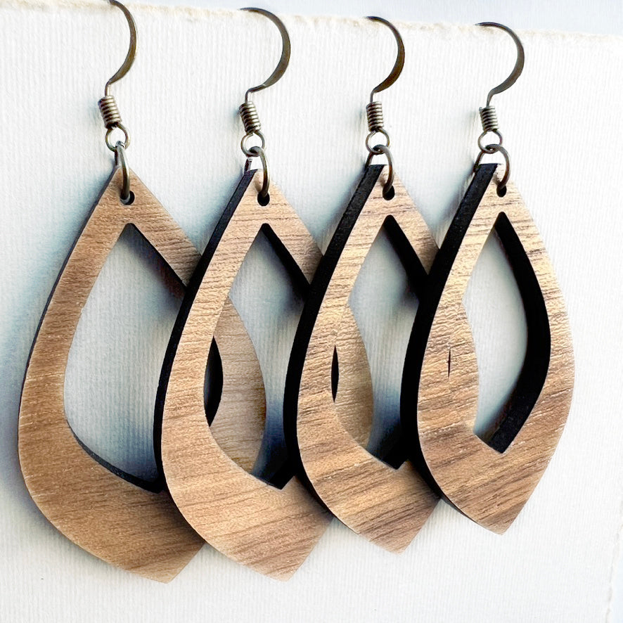 Mandy Wood Drop Earrings - Natural Wood Drop Earrings