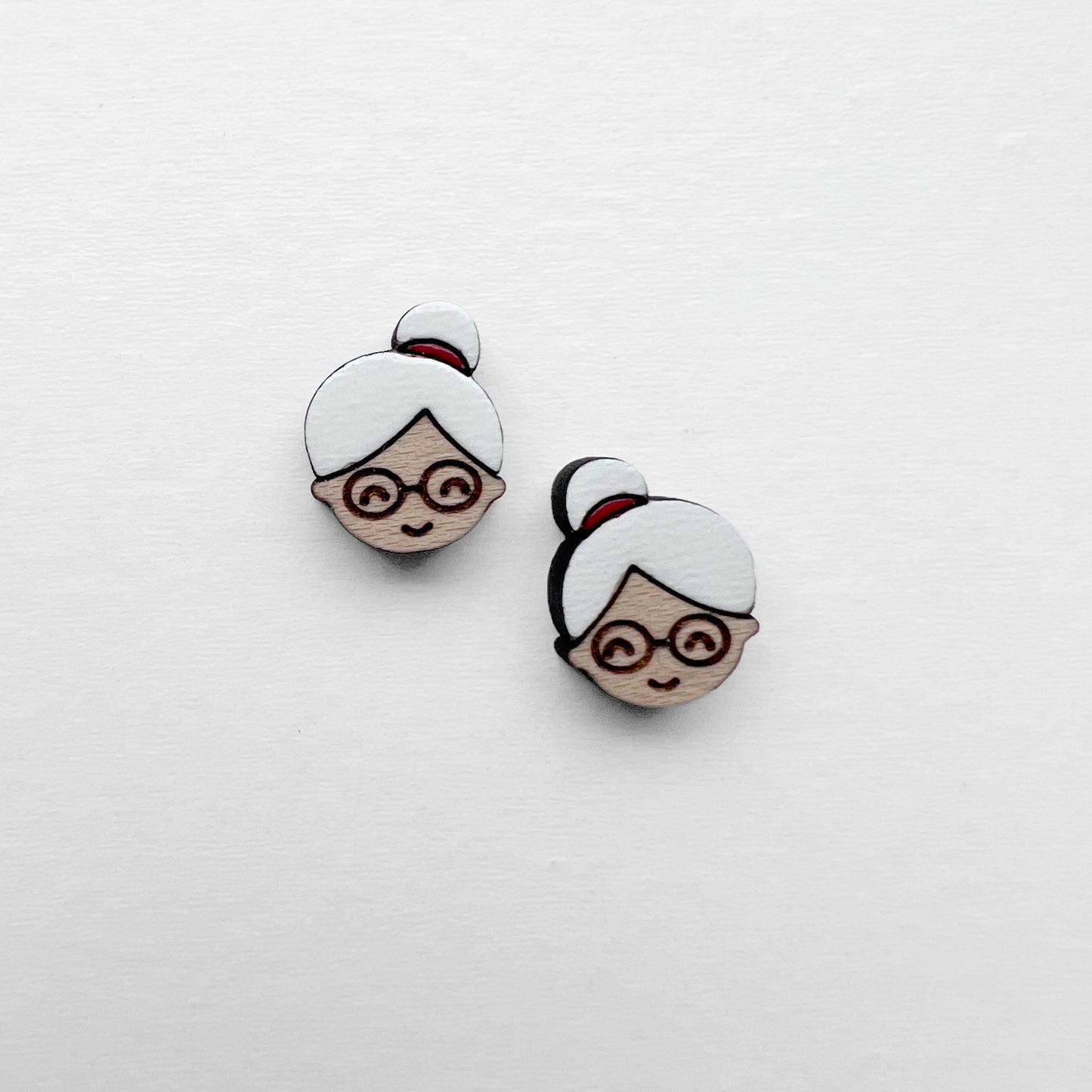 Mrs. Clause Wood Stud Earrings - 9 x 11.5mm - Painted Wood Stud Earrings