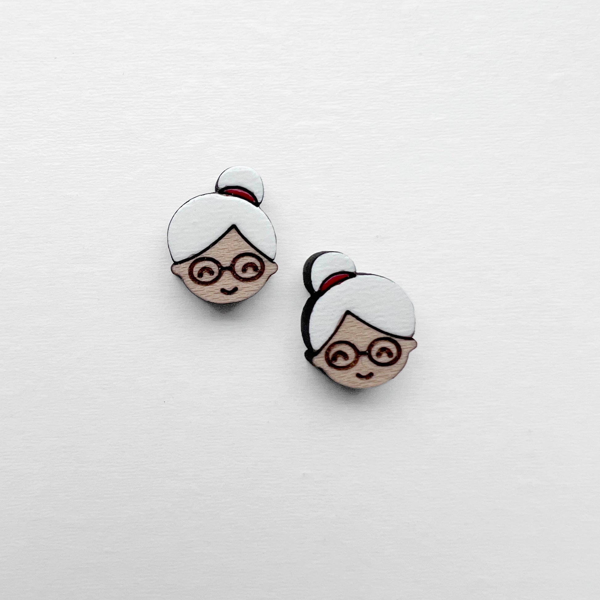 Mrs. Clause Wood Stud Earrings - 9 x 11.5mm - Painted Wood Stud Earrings