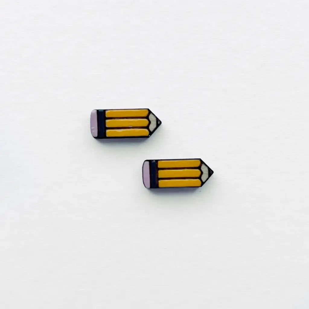 Back To School Wood Stud Earrings - Pencil / 10MM - Painted Wood Stud Earrings