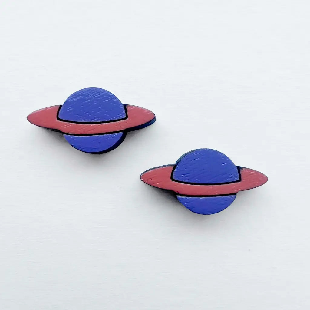 Planet Wood Stud Earrings Titanium Post