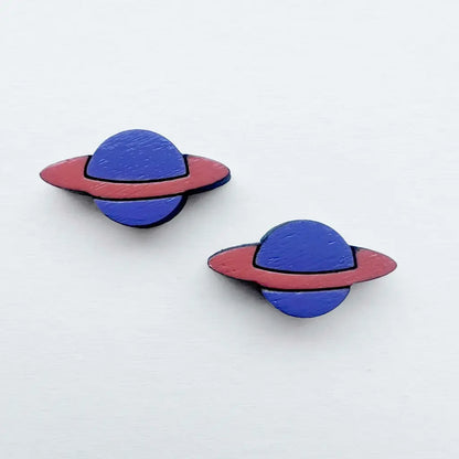 Planet Wood Stud Earrings Titanium Post