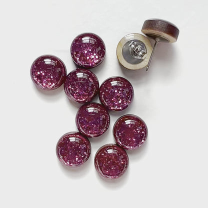 Magenta Glitterati Wood Stud Earrings