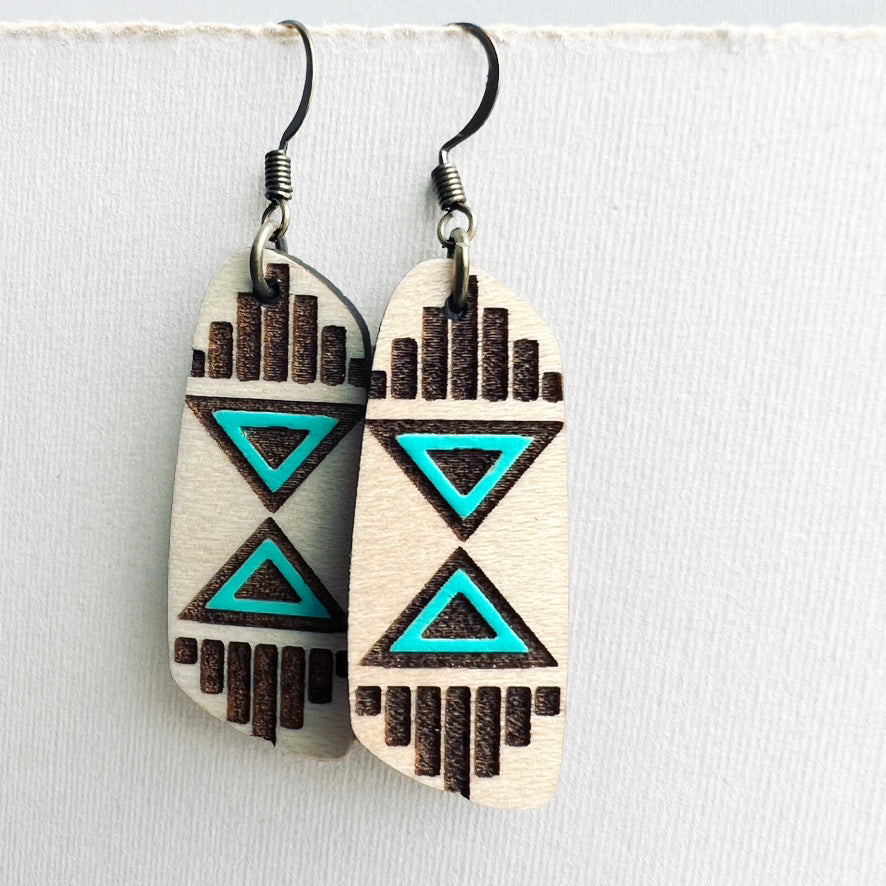 Reba Wood Drop Earrings - 1.5 Inch / Aquamarine - Painted Wood Drop Earrings