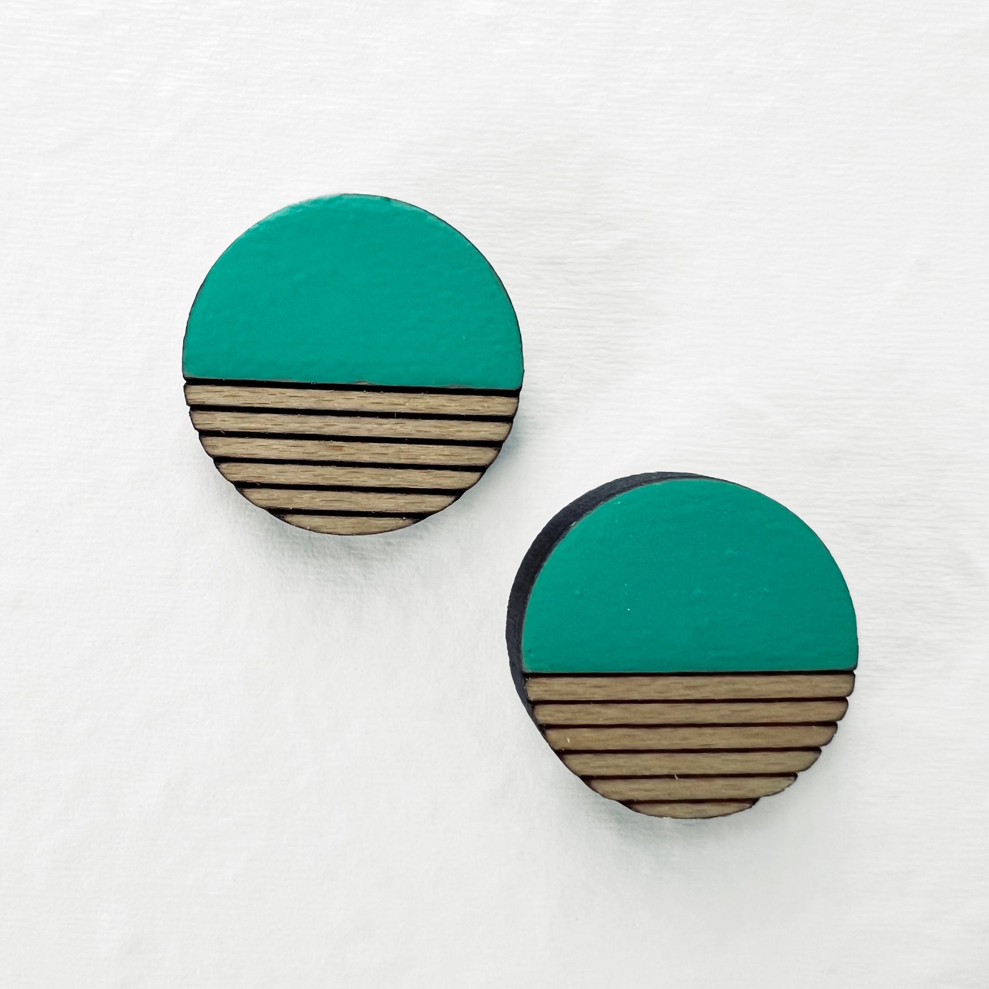 Retro Wood Stud Earrings - 10MM / Aquamarine - Painted Wood Stud Earrings