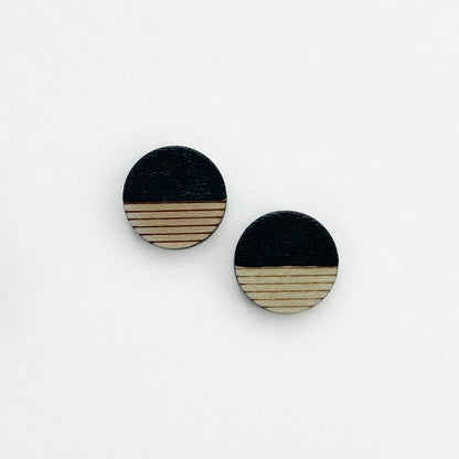 Retro Wood Stud Earrings - 10MM / Black - Painted Wood Stud Earrings