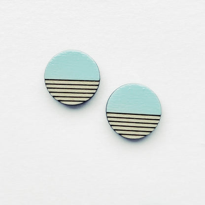 Retro Wood Stud Earrings - 10MM / Blue Torch Cactus - Painted Wood Stud Earrings