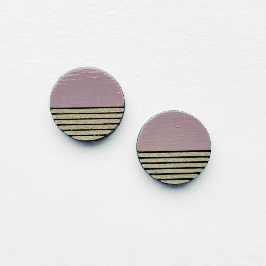 Retro Wood Stud Earrings - 10MM / Hollywood Pink - Painted Wood Stud Earrings