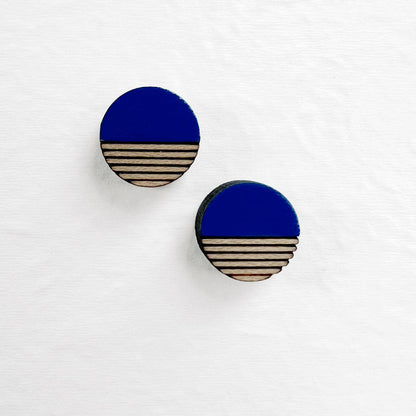 Retro Wood Stud Earrings - 10MM / Howl At The Moon Blue - Painted Wood Stud Earrings