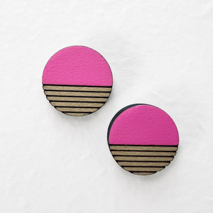 Retro Wood Stud Earrings - 10MM / Malibu Pink - Painted Wood Stud Earrings