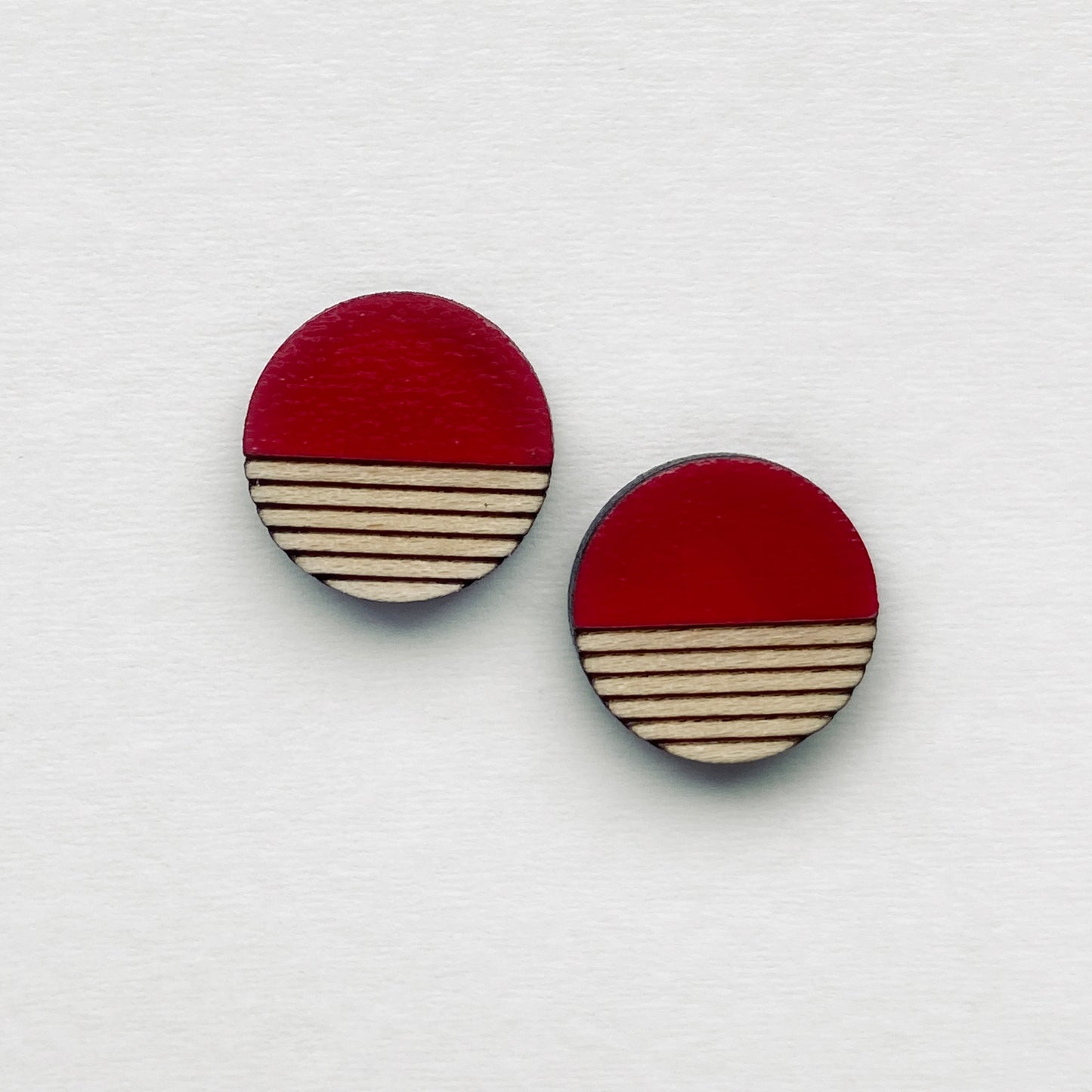 Retro Wood Stud Earrings - 10MM / Red - Painted Wood Stud Earrings