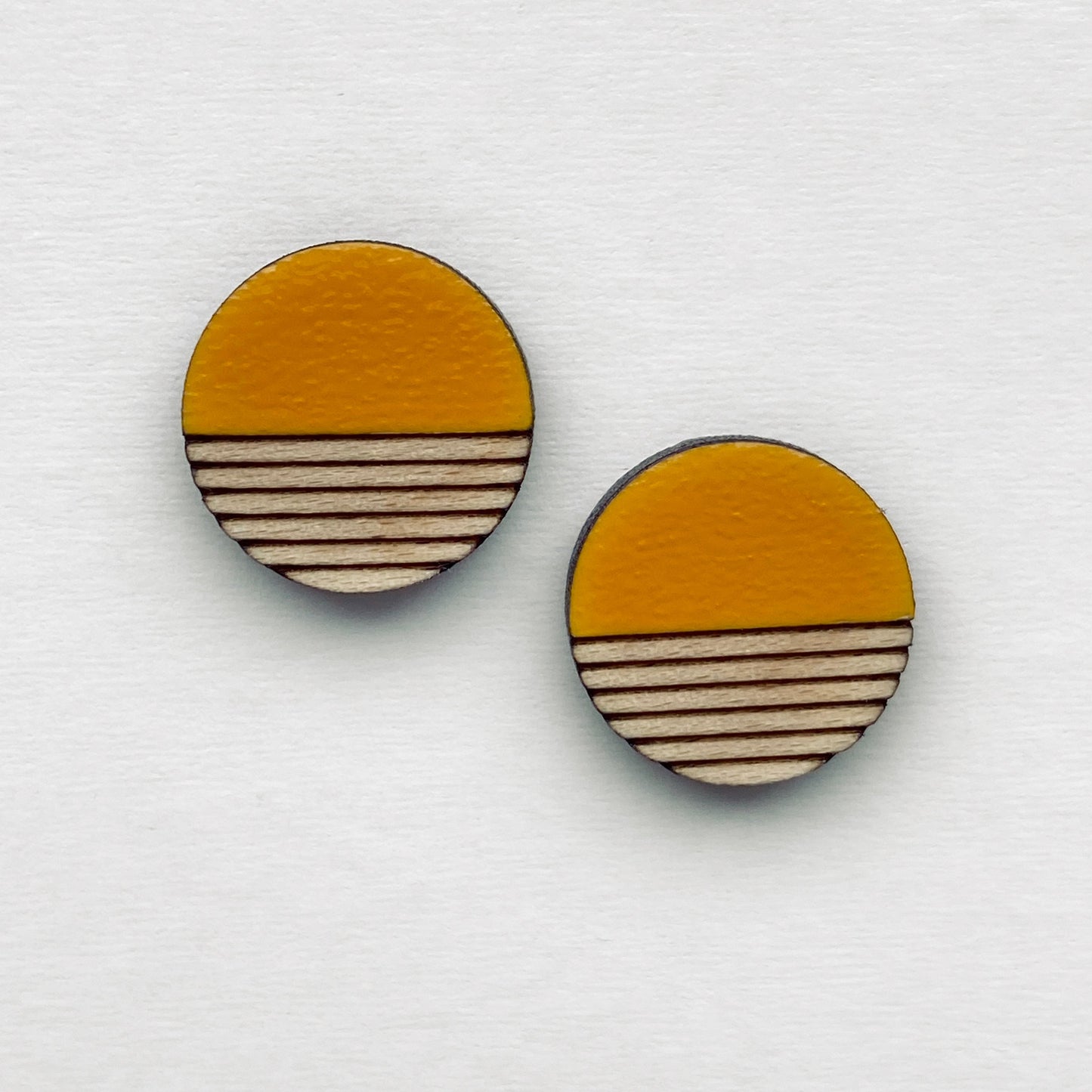 Retro Wood Stud Earrings - 10MM / Saffron Yellow - Painted Wood Stud Earrings