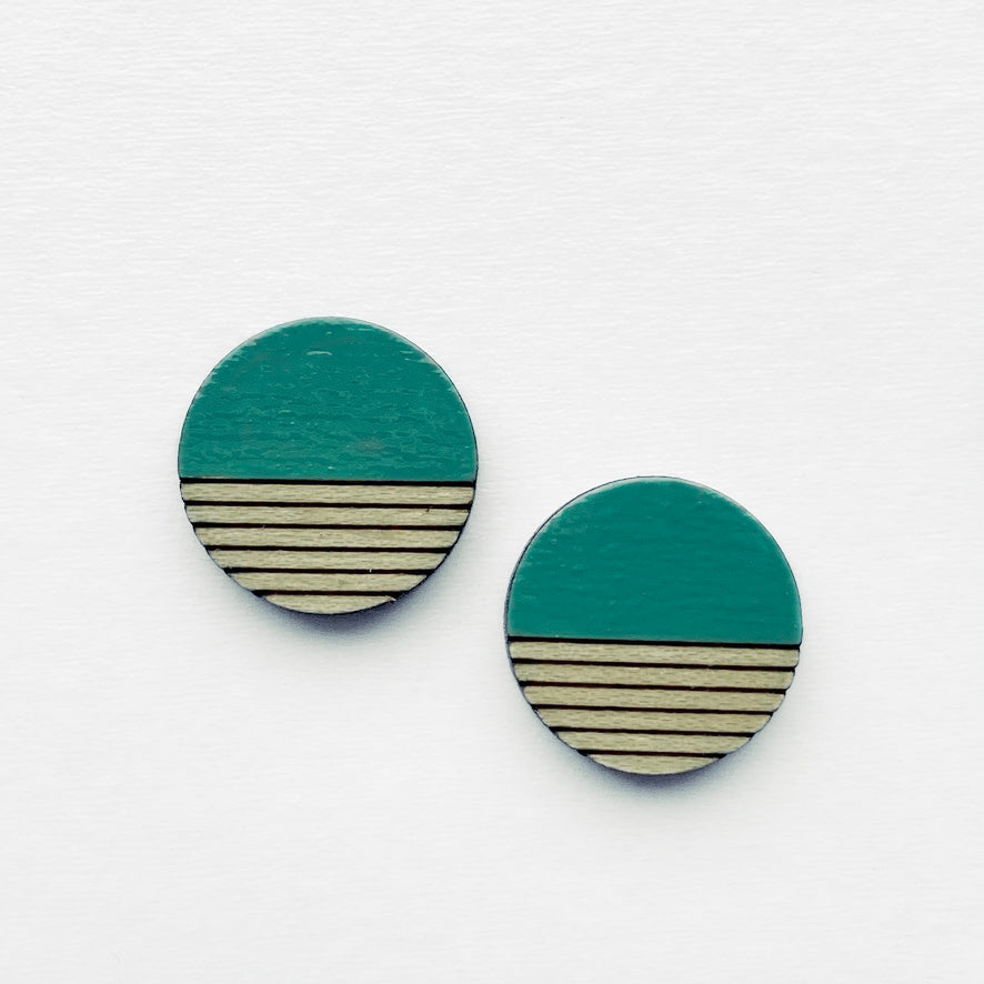 Retro Wood Stud Earrings - 10MM / South by Southwest Turquoise - Painted Wood Stud Earrings