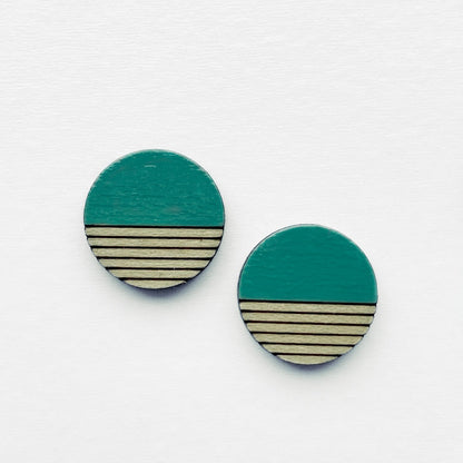 Retro Wood Stud Earrings - 10MM / South by Southwest Turquoise - Painted Wood Stud Earrings