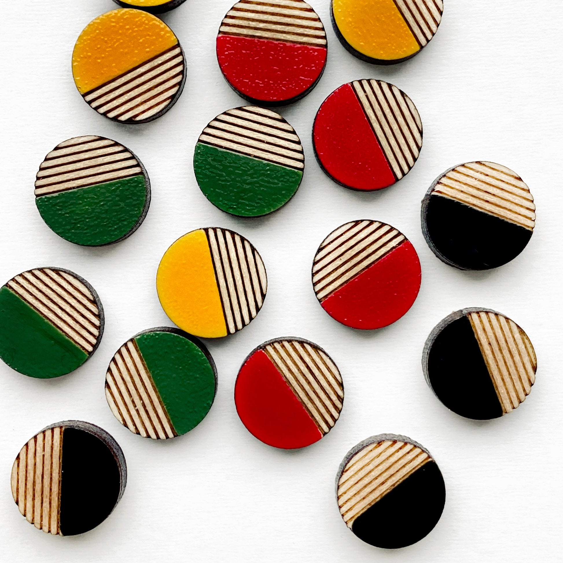 Retro Wood Stud Earrings - Painted Wood Stud Earrings