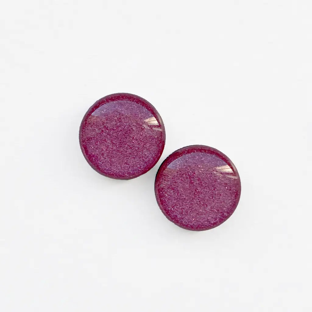 Rose Quartz Wood Stud Earrings - 6.5MM / Circle - Resin Wood Stud Earrings