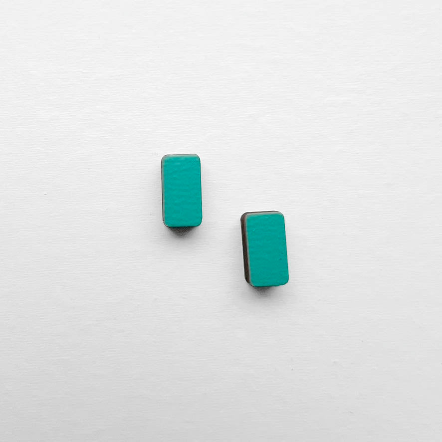 Rounded Rectangle Wood Studs - Aqua Marine - Painted Wood Stud Earrings