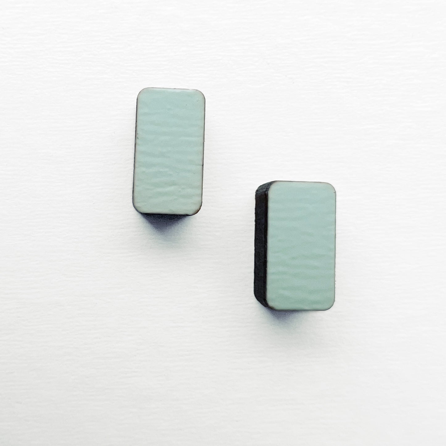 Rounded Rectangle Wood Studs - Blue Torch Cactus - Painted Wood Stud Earrings