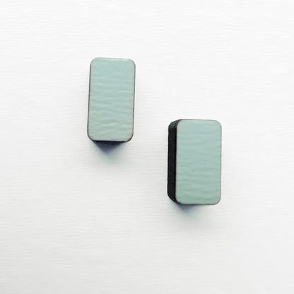 Rounded Rectangle Wood Studs - Blue Torch Cactus - Painted Wood Stud Earrings