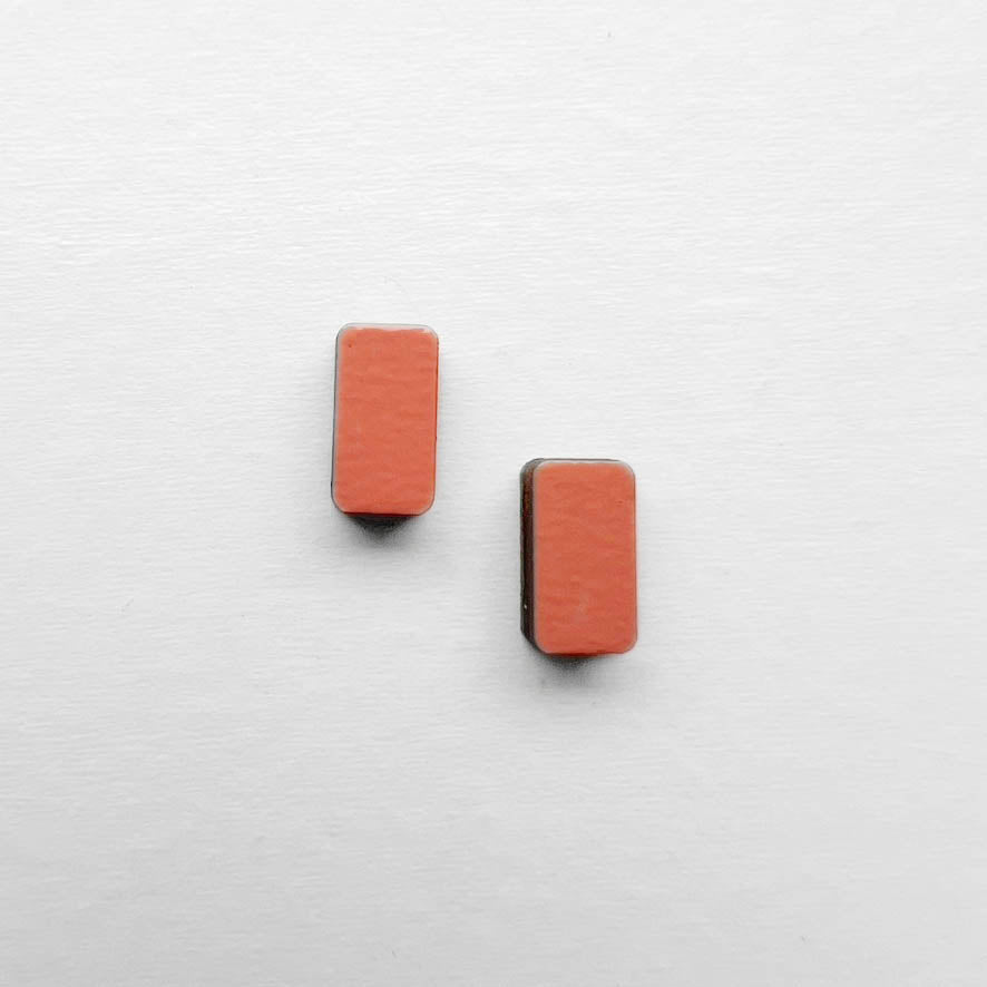 Rounded Rectangle Wood Studs - Desert Dawn Apricot - Painted Wood Stud Earrings