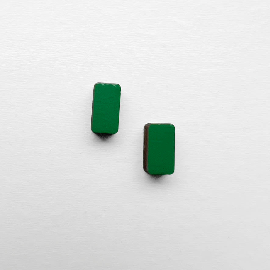 Rounded Rectangle Wood Studs - Desert Fern Green - Painted Wood Stud Earrings