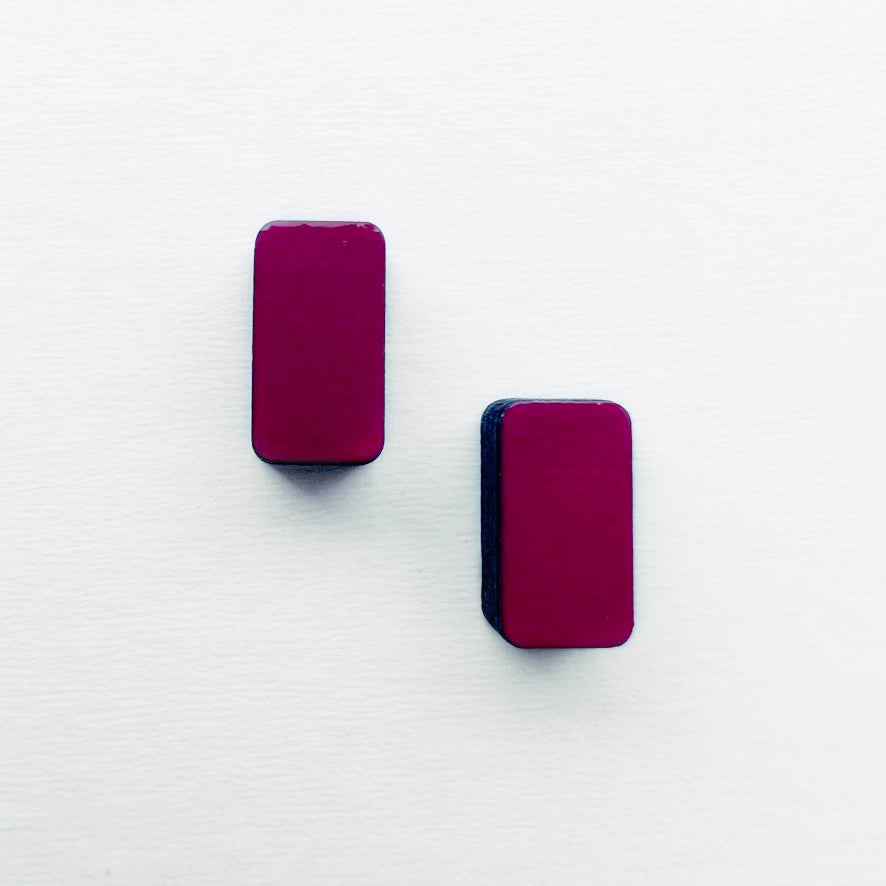 Rounded Rectangle Wood Studs - Magenta - Painted Wood Stud Earrings