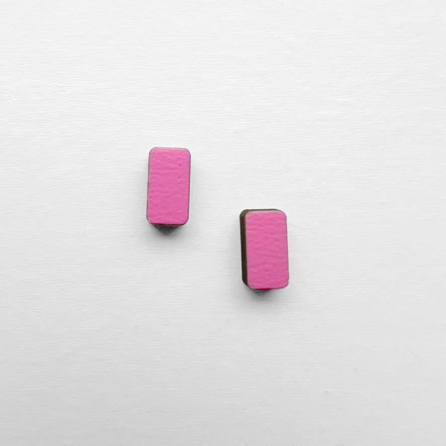 Rounded Rectangle Wood Studs - Malibu PInk - Painted Wood Stud Earrings