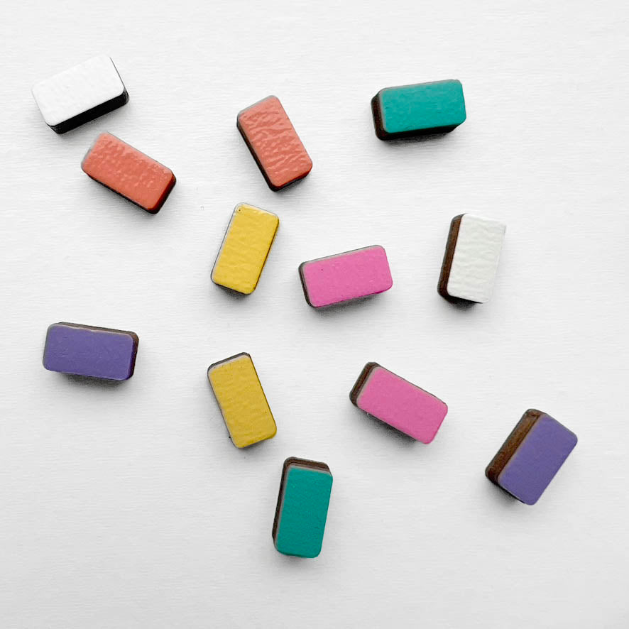 Rounded Rectangle Wood Studs - Painted Wood Stud Earrings