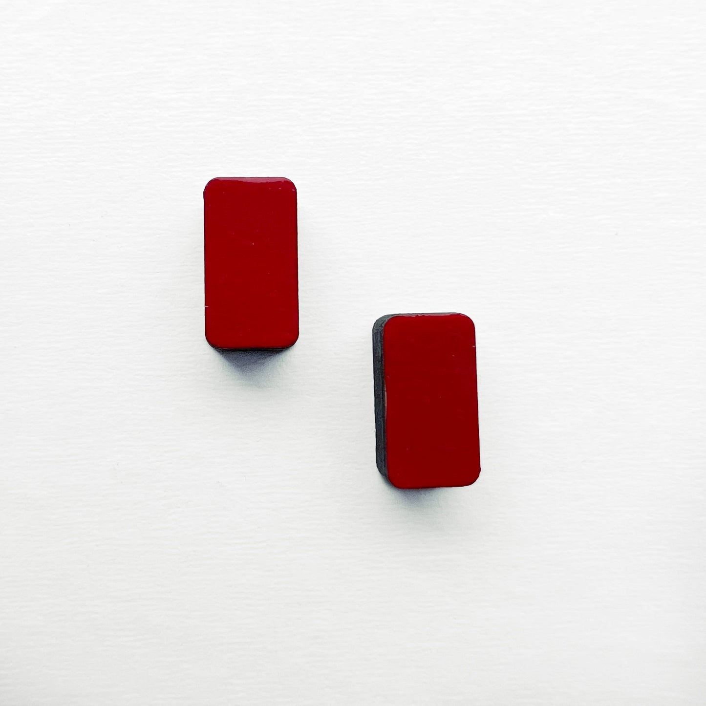 Rounded Rectangle Wood Studs - Red - Painted Wood Stud Earrings