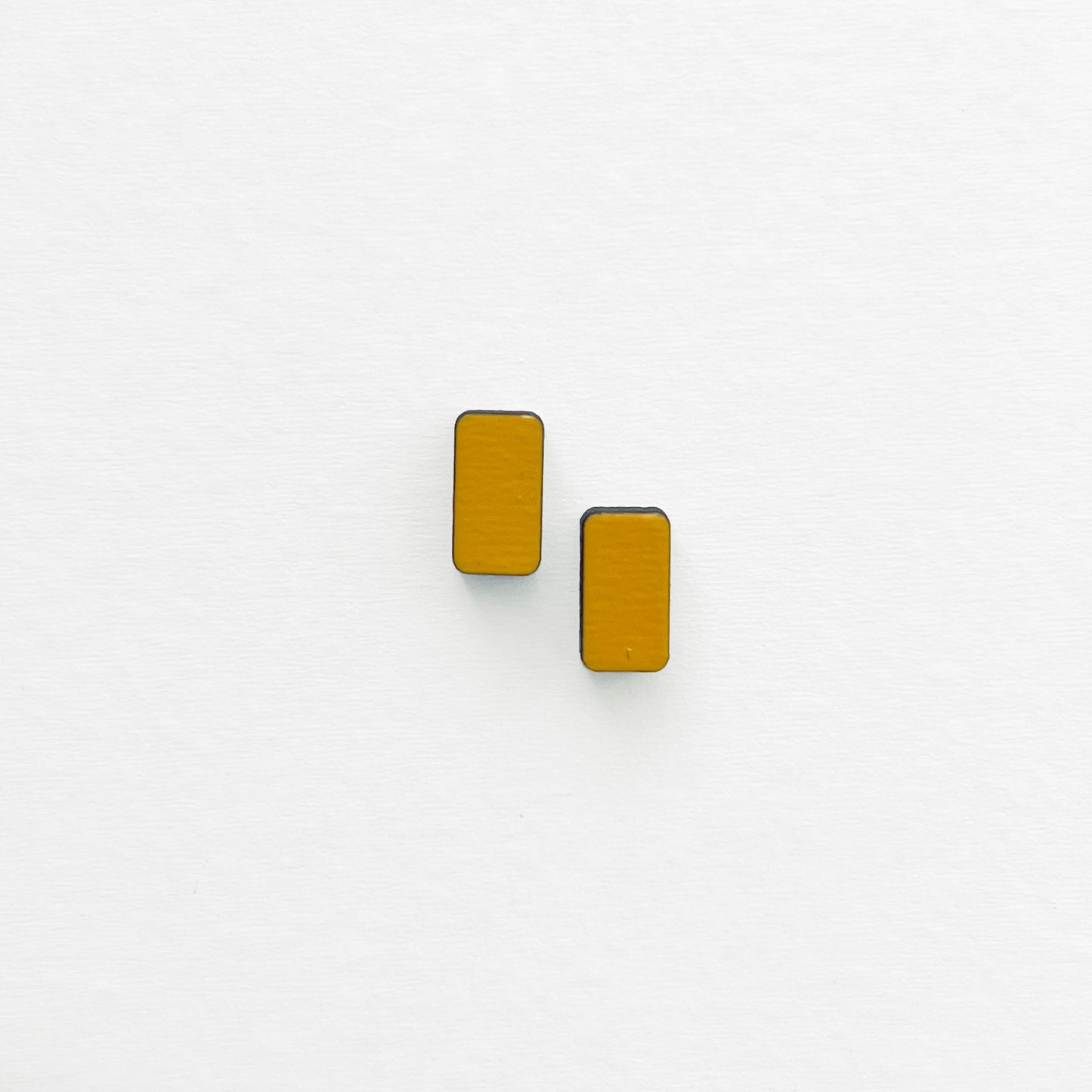 Rounded Rectangle Wood Studs - Saffron Yellow - Painted Wood Stud Earrings